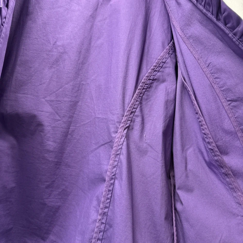Chicos Womens Jacket Size Large Solid Purple Ruffle Trim Unlined 3/4 Sleeve Open